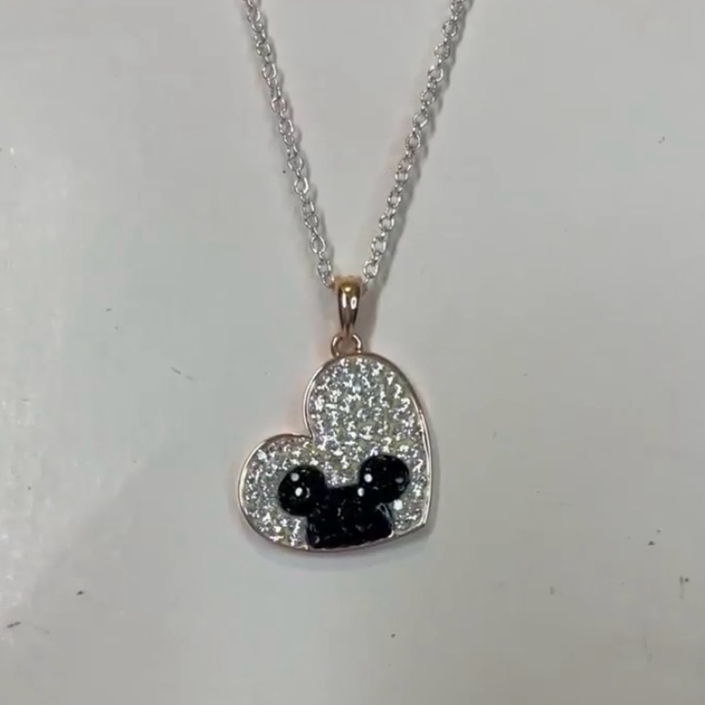 Disney Mickey Mouse NIB fine silver plated heart necklace withh genuine crystals - Picture 11 of 12